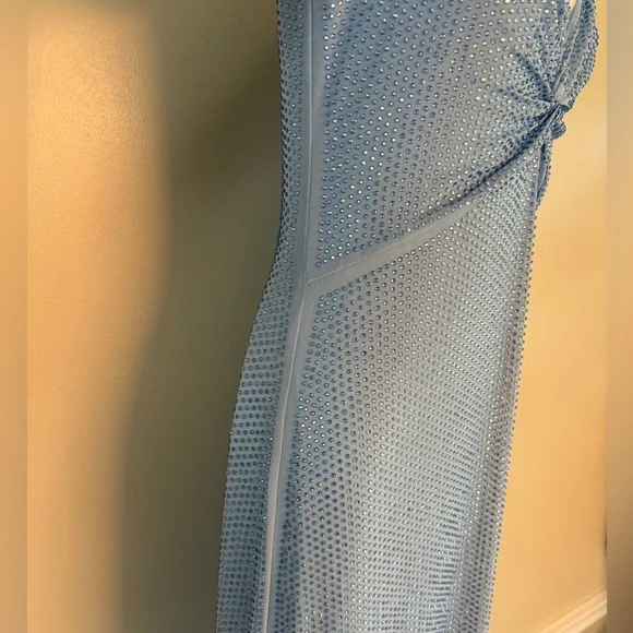 Self-Portrait Iridescent Blue Crystal Rhinestone Long Sleeve Maxi Gown Size 4 - Picture 8 of 16